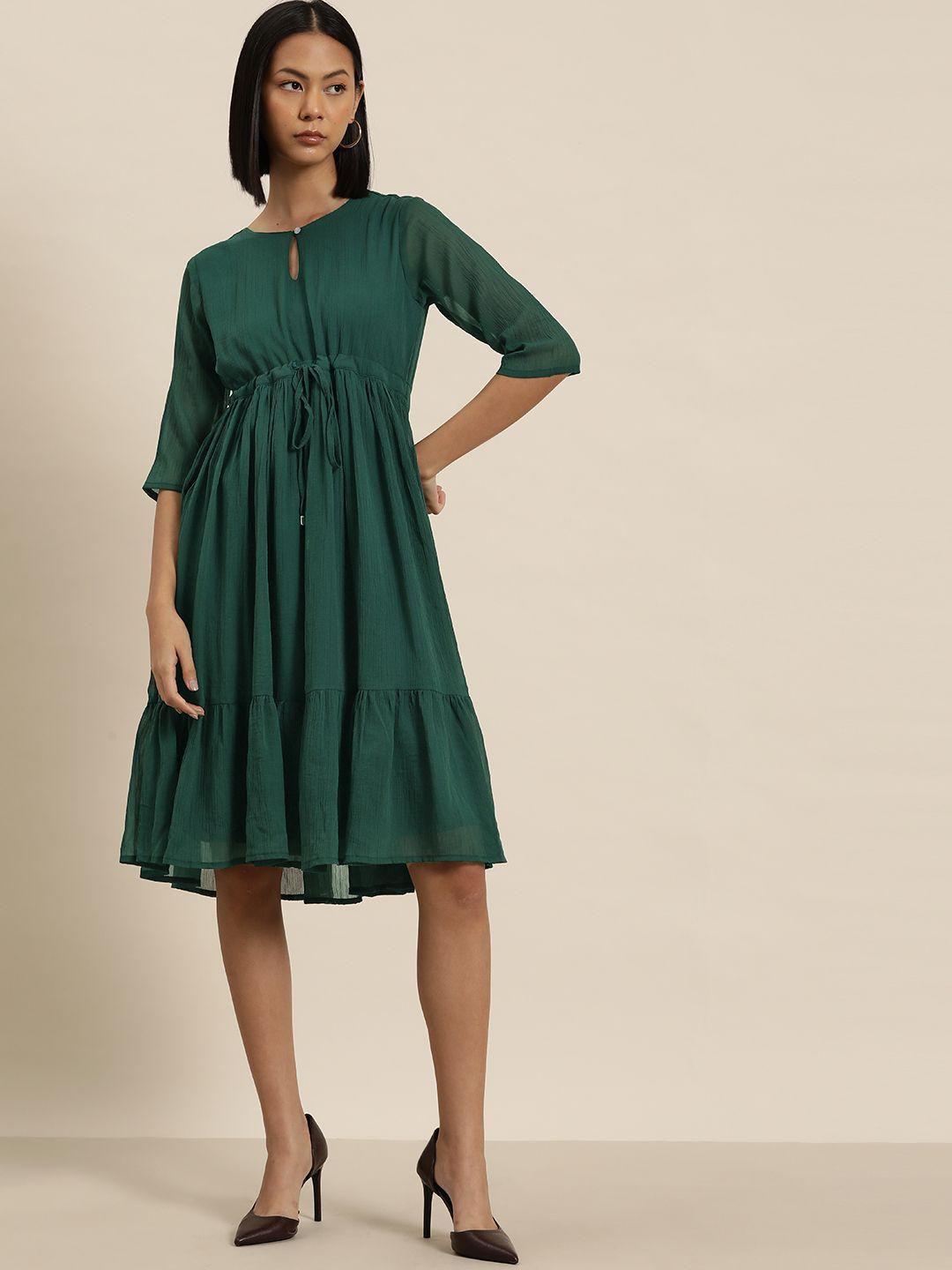 invictus solid keyhole neck chiffon a-line dress