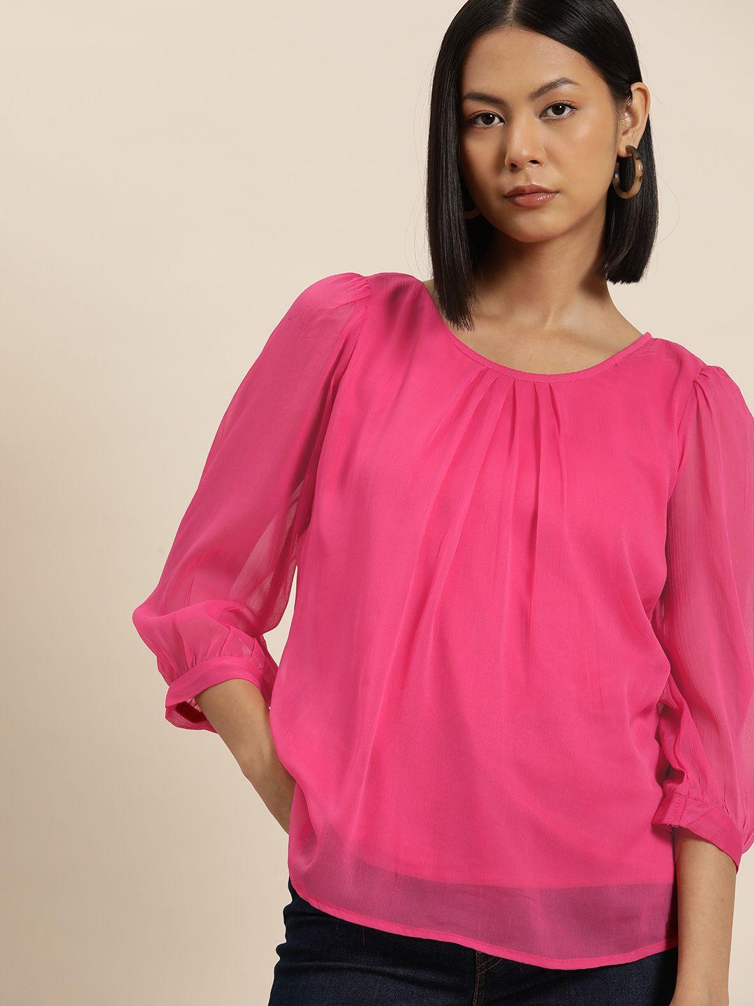 invictus solid puff sleeve georgette top
