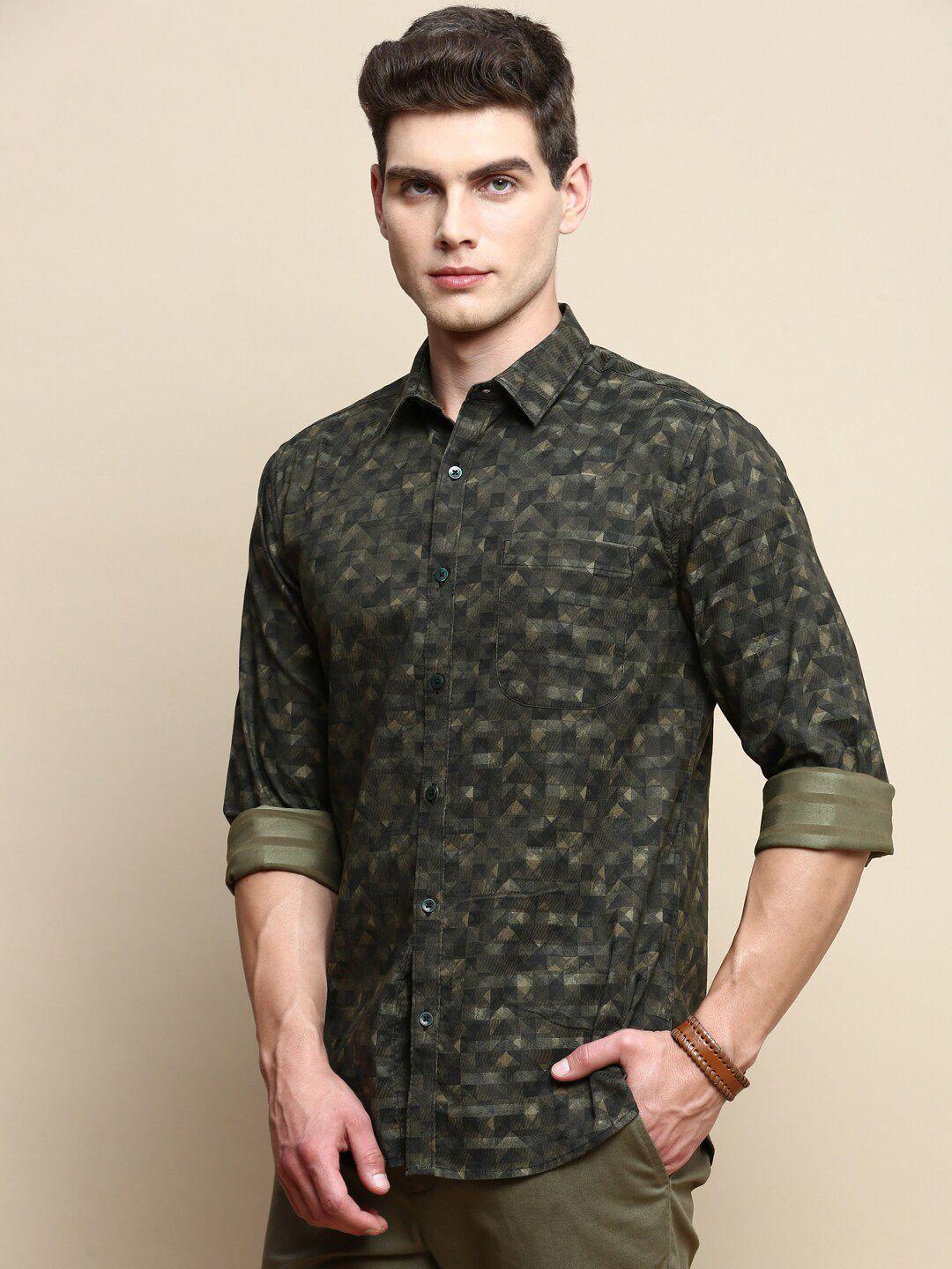 invictus sport slim fit geometric printed cotton casual shirt