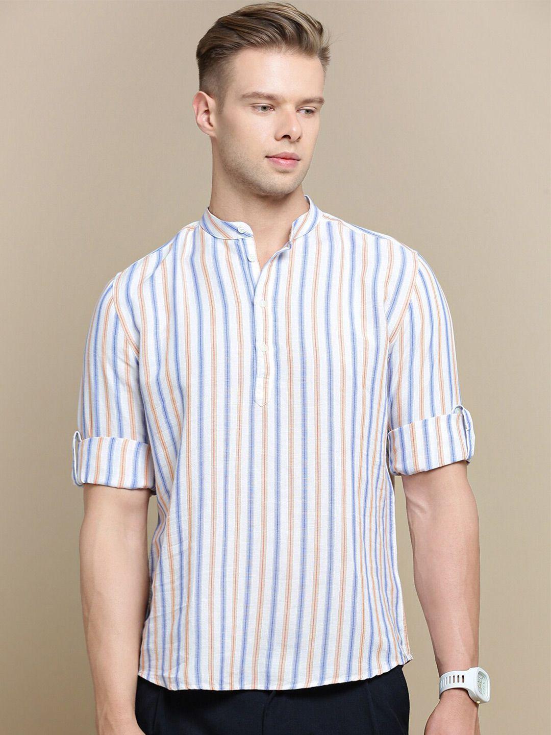 invictus sport slim fit vertical striped roll-up sleeves chambray cotton casual shirt