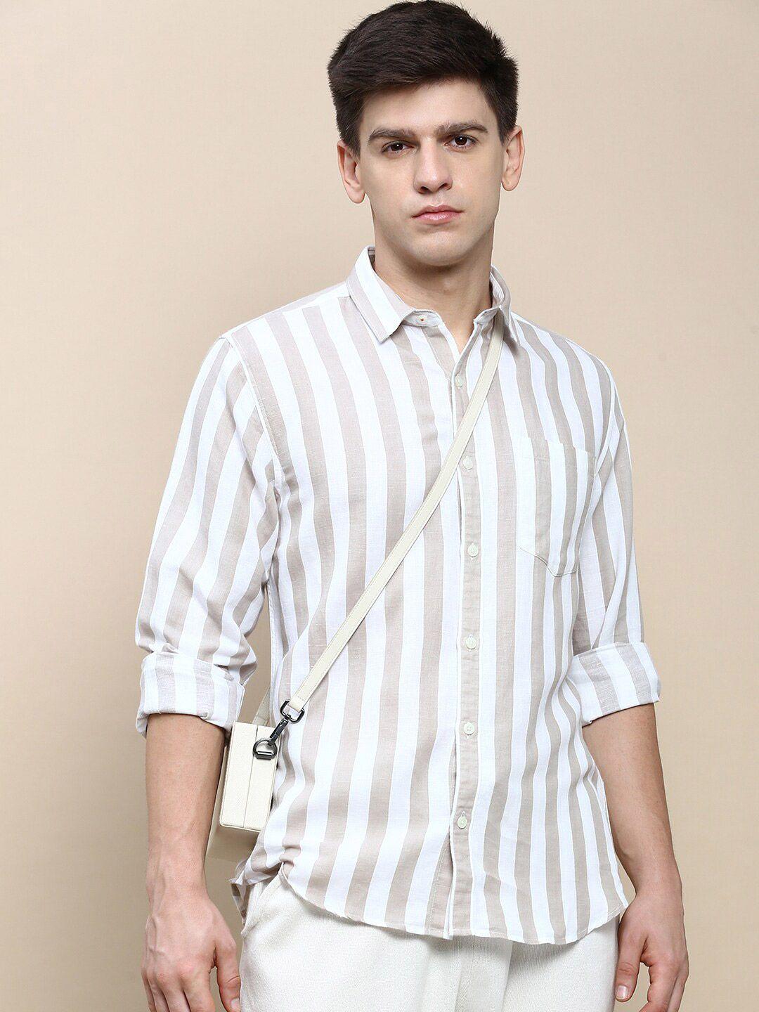 invictus vertical striped sport slim fit opaque cotton casual shirt