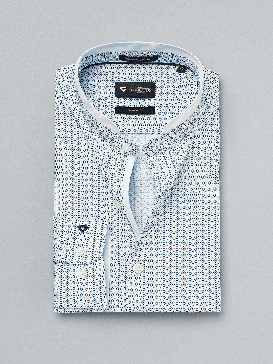 invictus white printed slim fit sustainable formal shirt