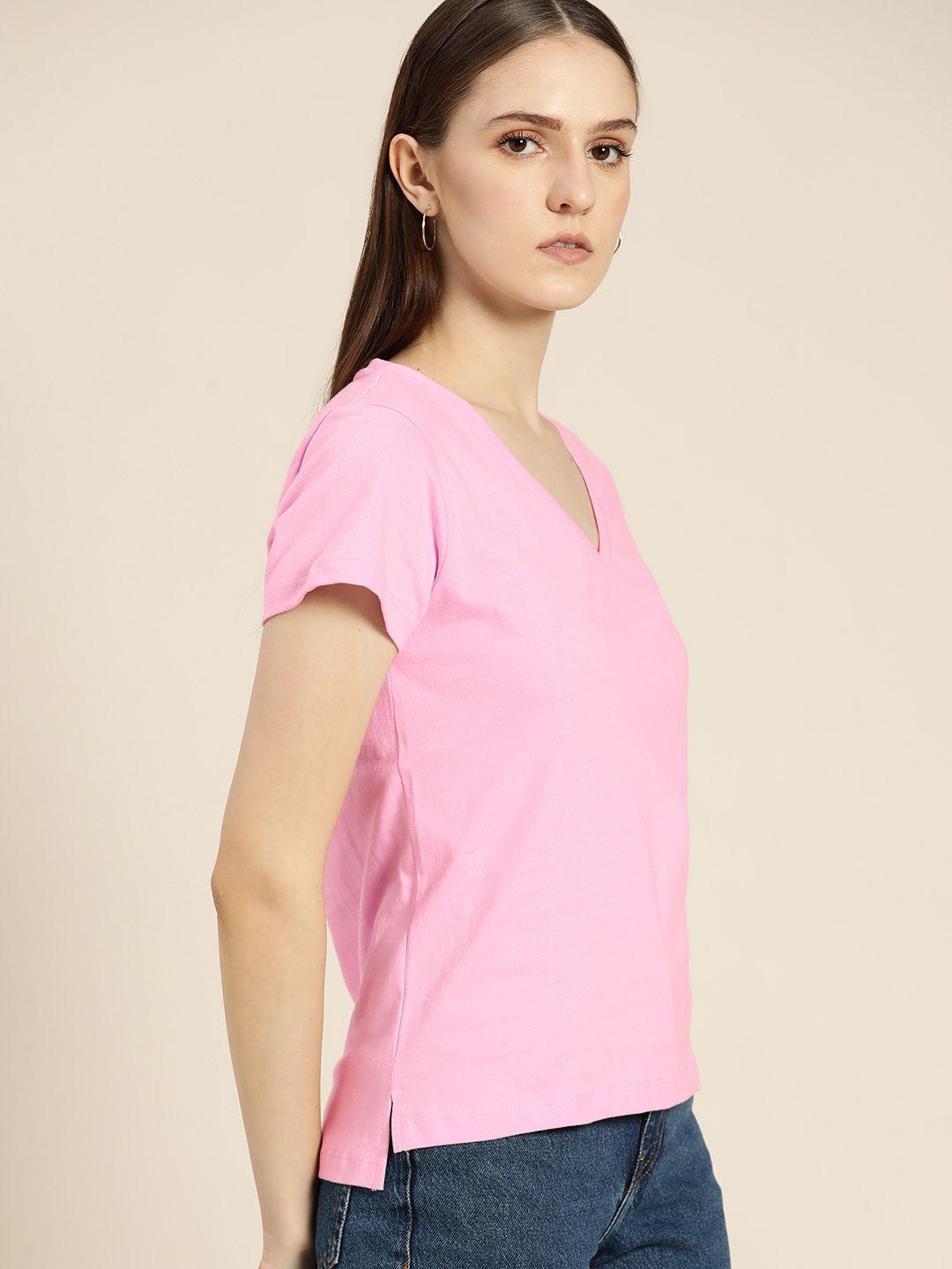 invictus women pink solid v-neck t-shirt