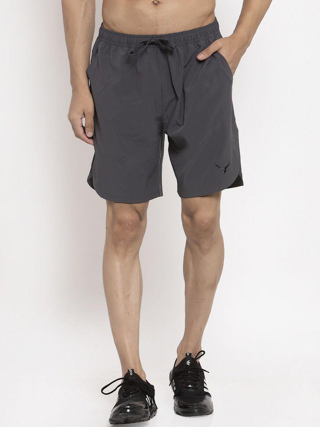 invincible men charcoal solid regular fit sports shorts