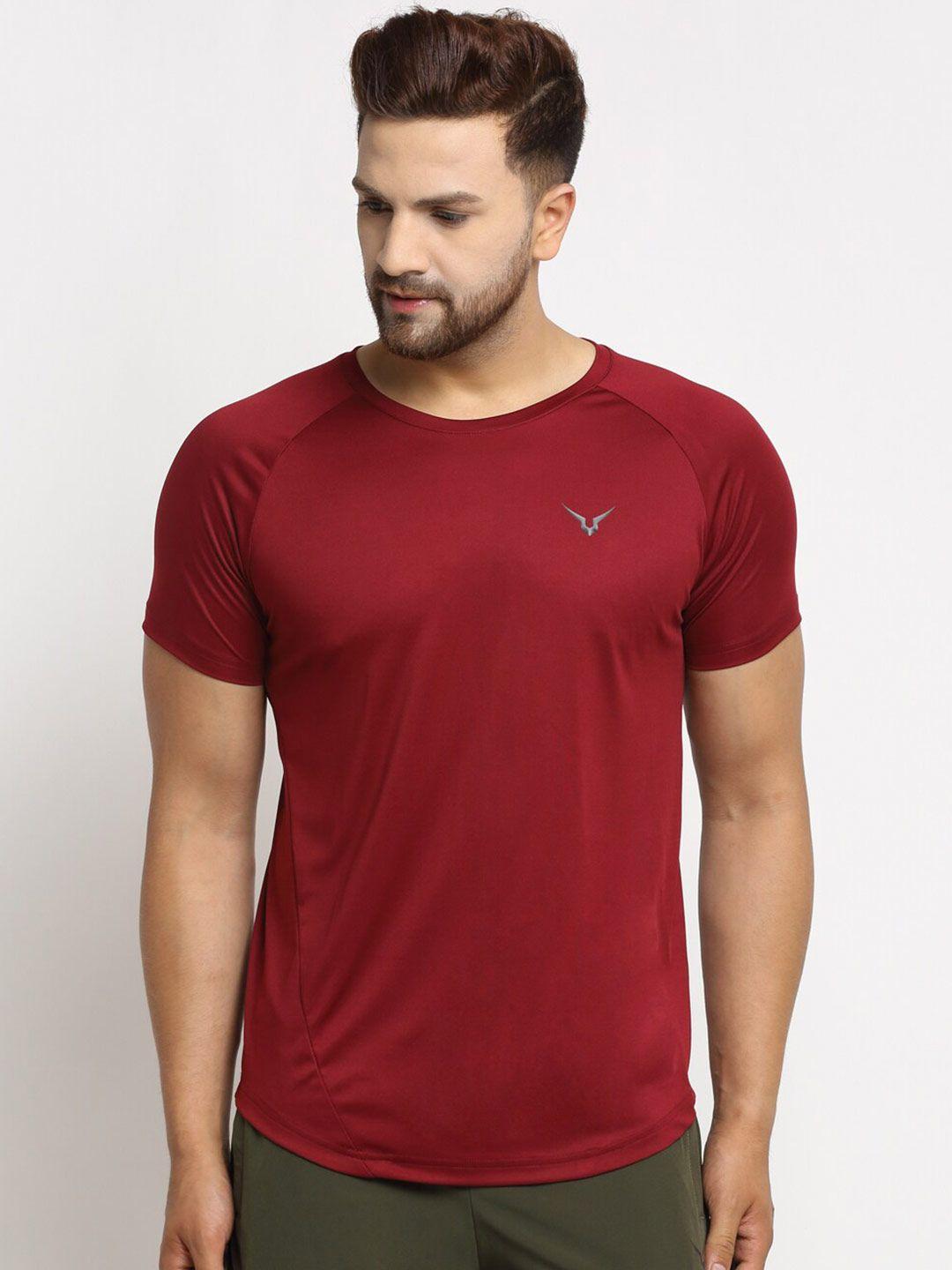 invincible men maroon solid raglan sleeve slim fit t-shirt