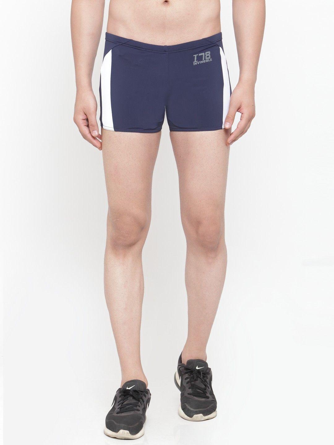 invincible men navy blue solid slim fit sports shorts