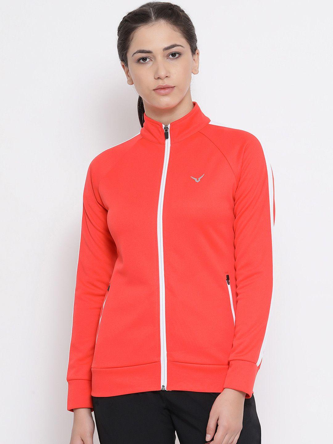 invincible women orange solid slim fit sporty jacket