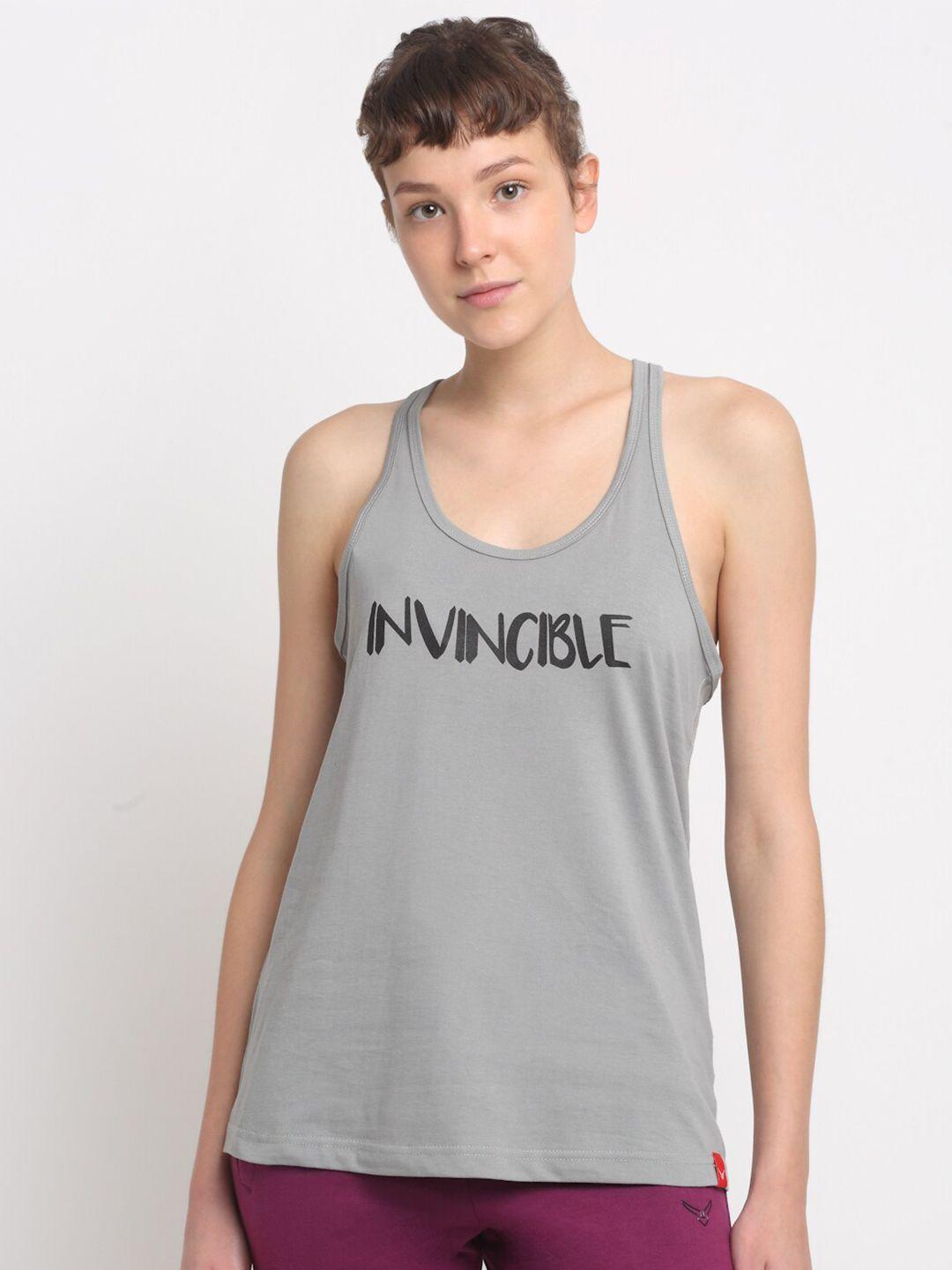 invincible women typography printed cotton dri-fit training or gym sports t-shirt