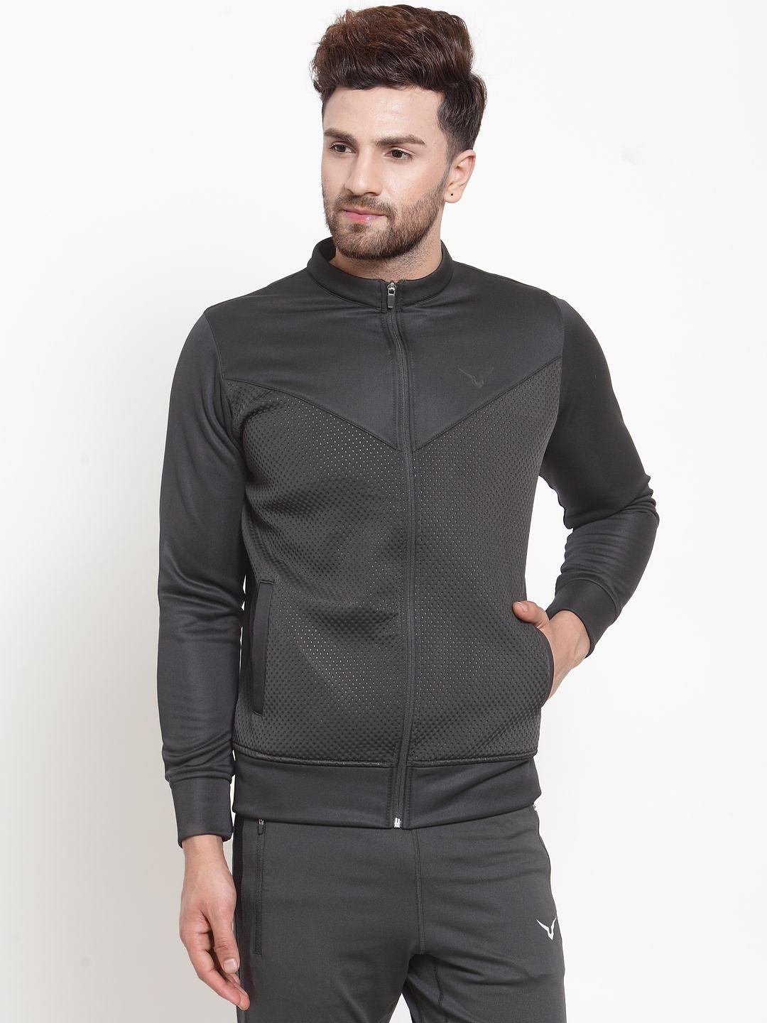 invincible men black solid athleisure jacket