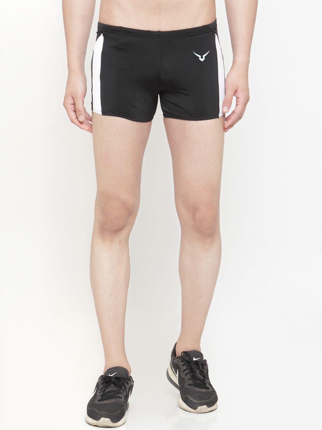 invincible men black solid skinny fit swimming shorts