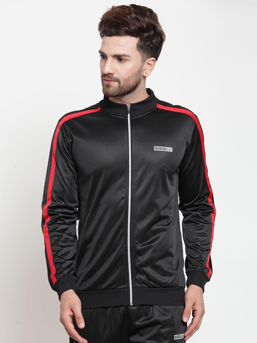 invincible men black striped sporty jacket