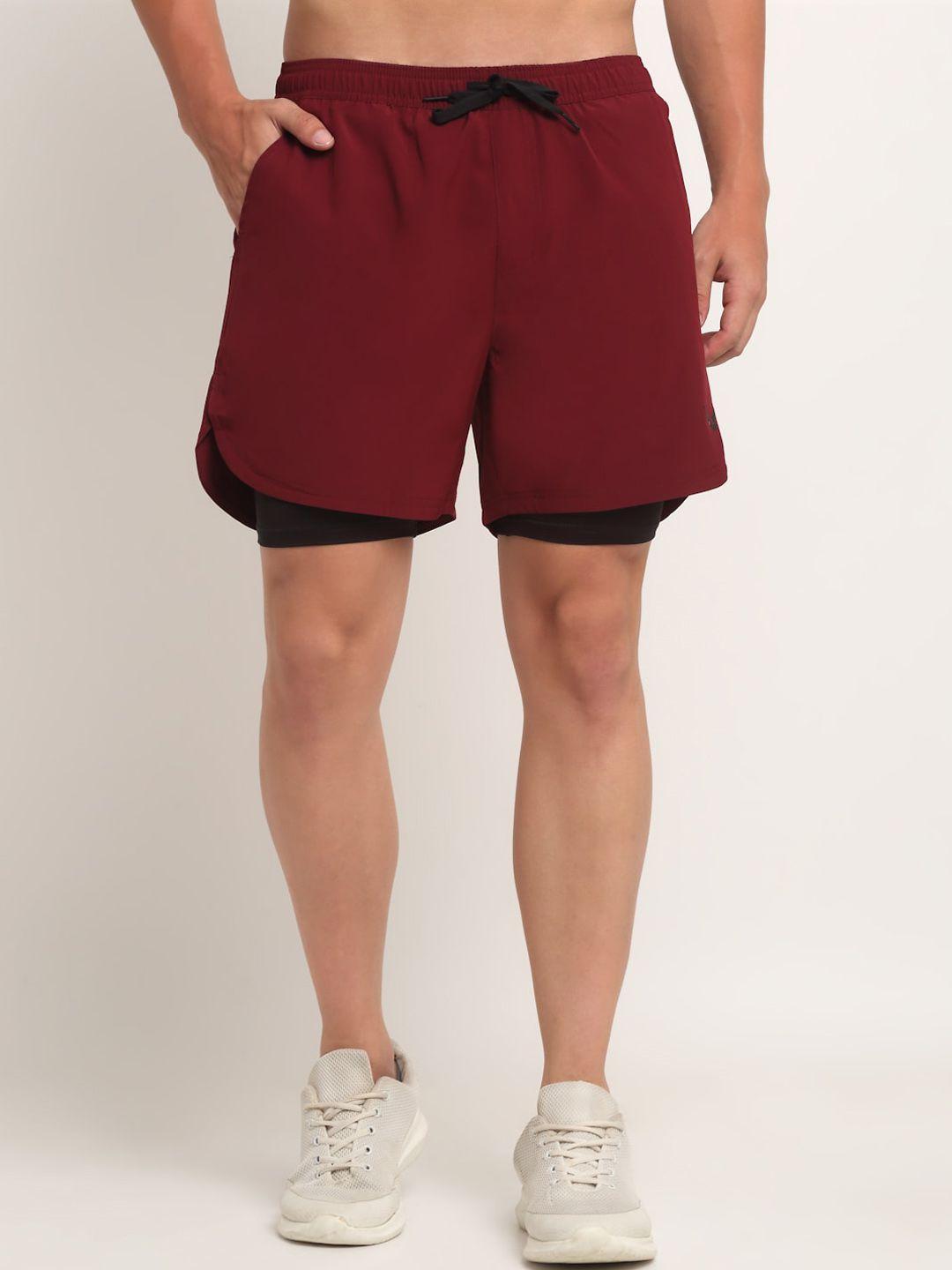 invincible men burgundy slim fit training or gym sports shorts