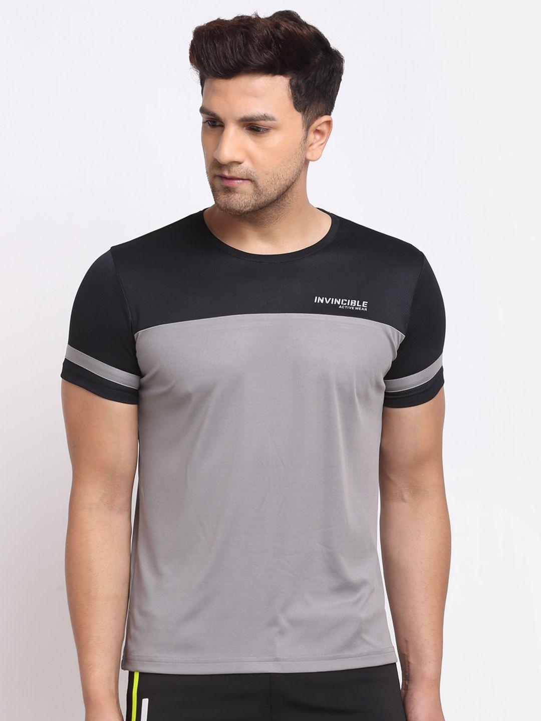invincible men grey & black colourblocked slim fit t-shirt
