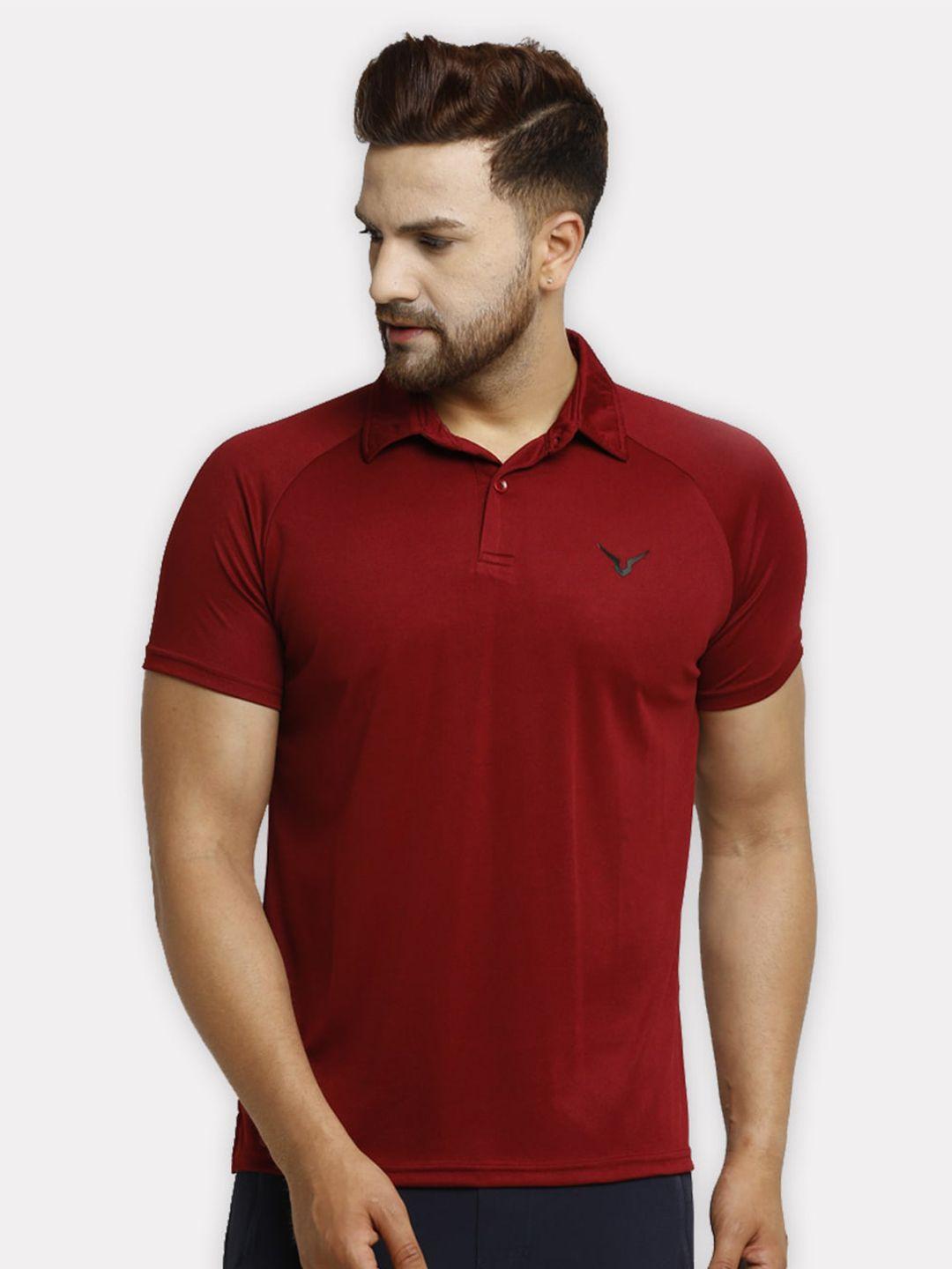 invincible men maroon polo collar slim fit rapid dry sports t-shirt
