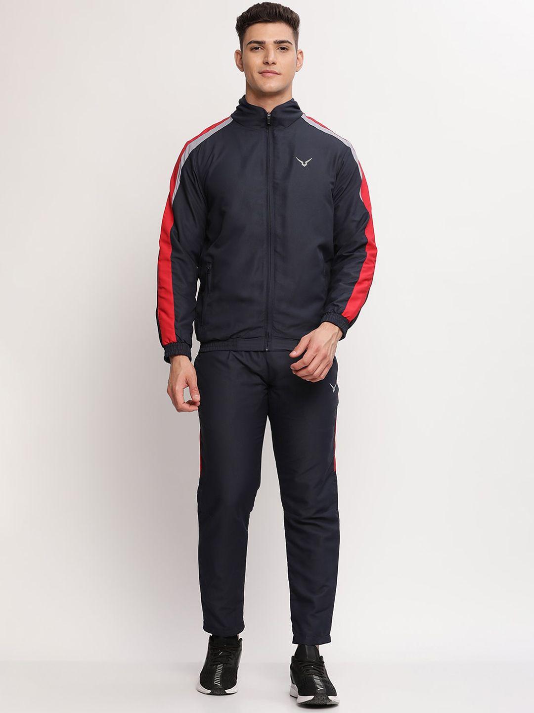 invincible men navy blue & red striped tracksuits