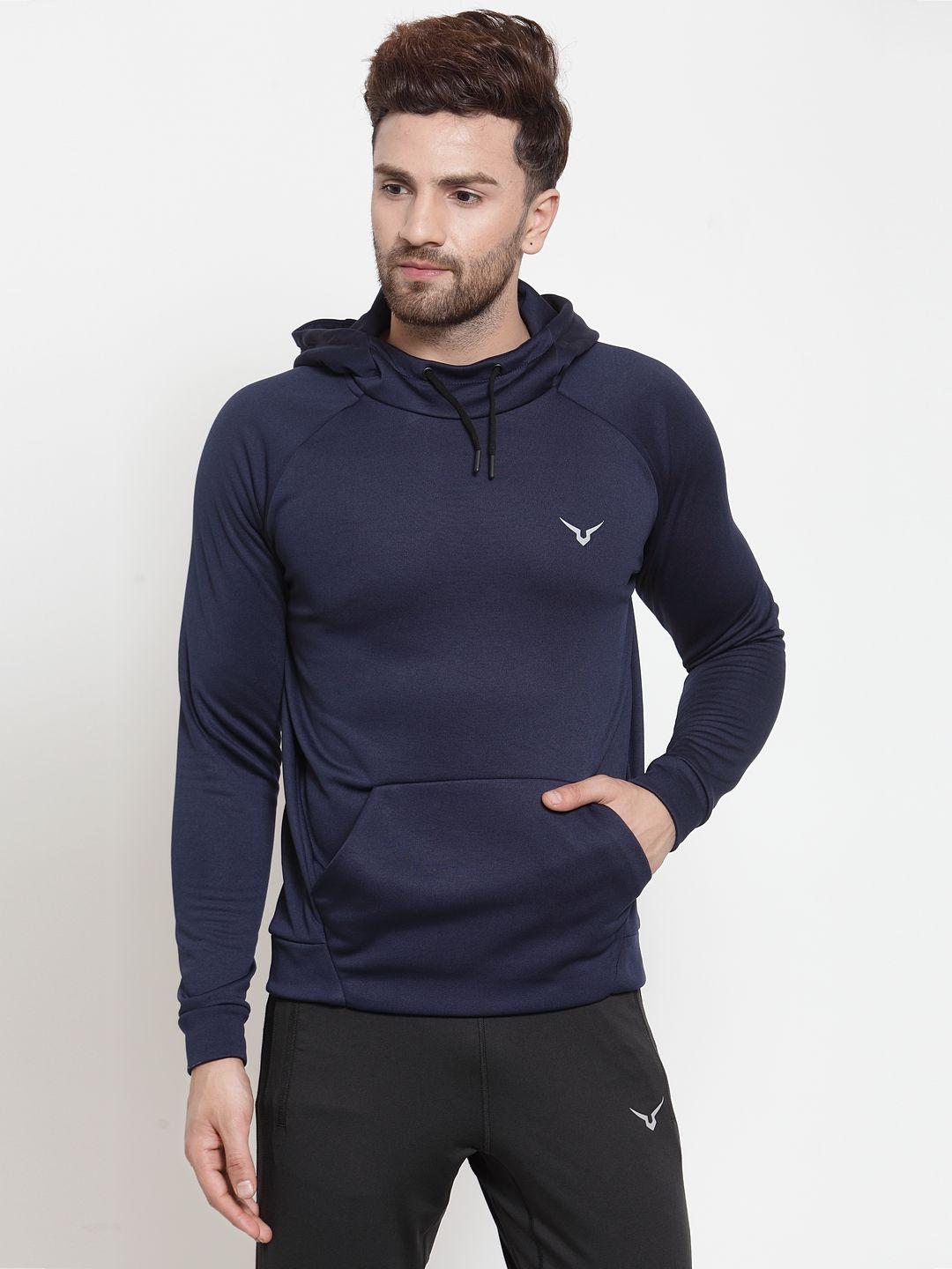 invincible men navy blue solid athleisure jacket