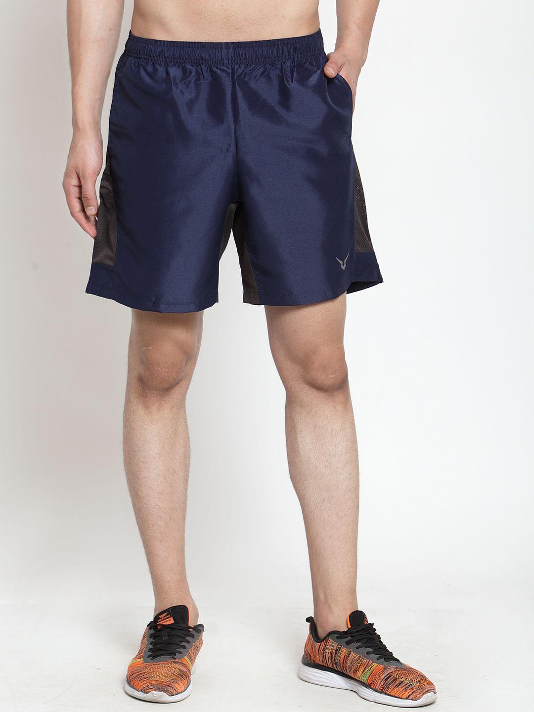 invincible men navy blue solid regular fit sports shorts