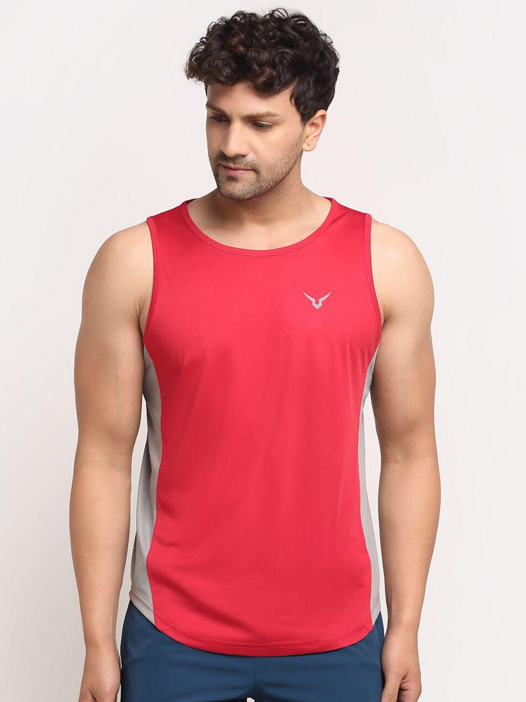 invincible men red & grey colourblocked slim fit training or gym t-shirt
