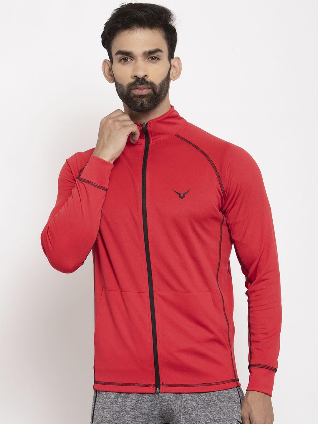 invincible men red solid lightweight sporty jacket
