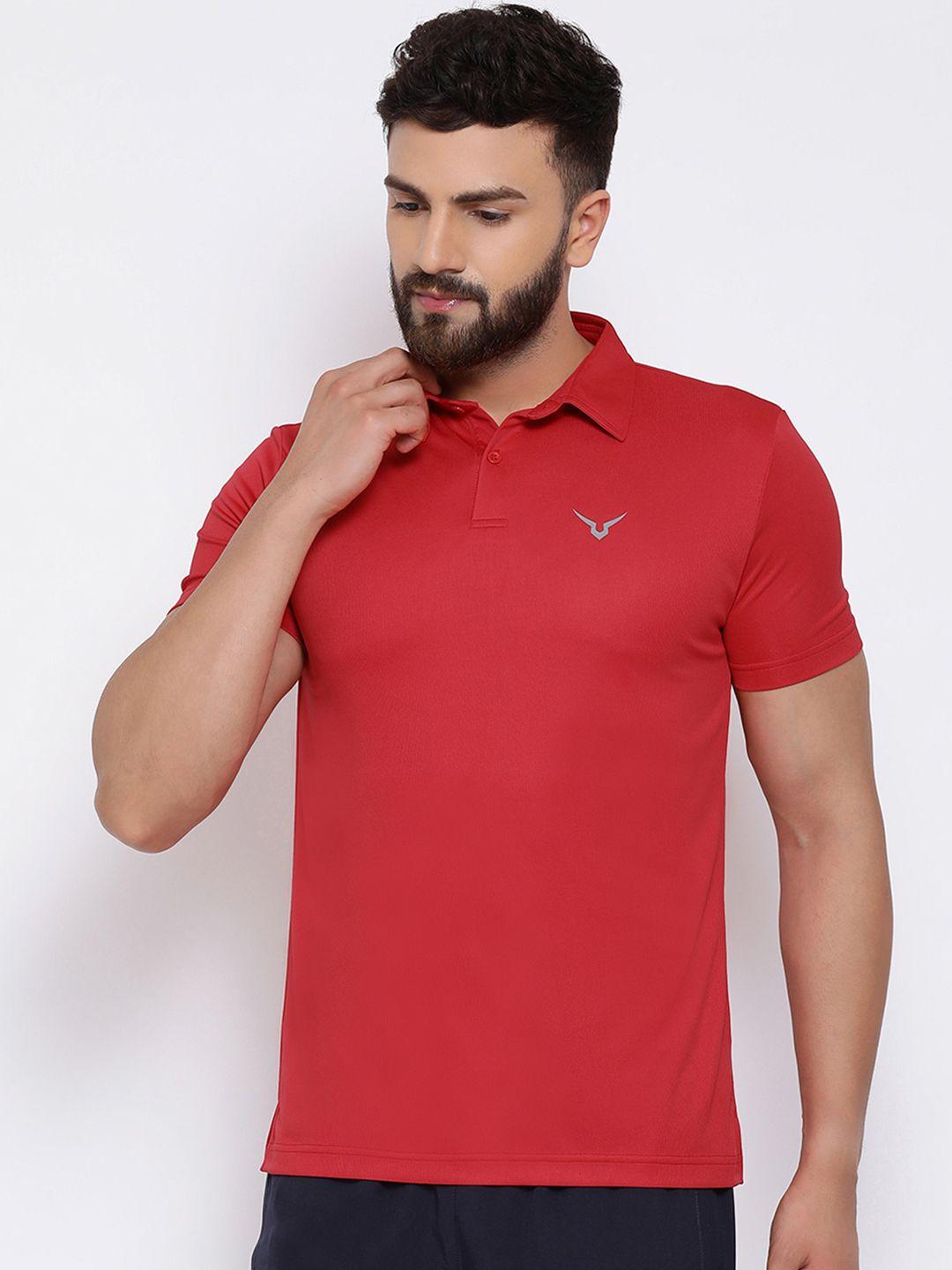 invincible men red solid polo collar t-shirt