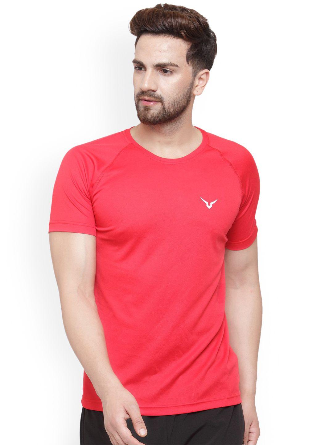 invincible men red solid round neck t-shirt