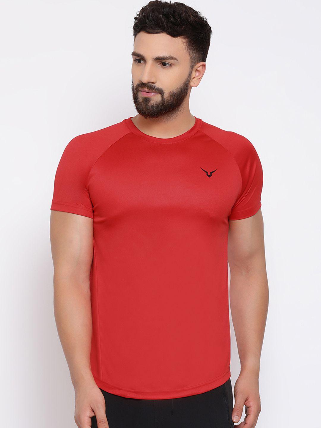 invincible men red solid round neck t-shirt