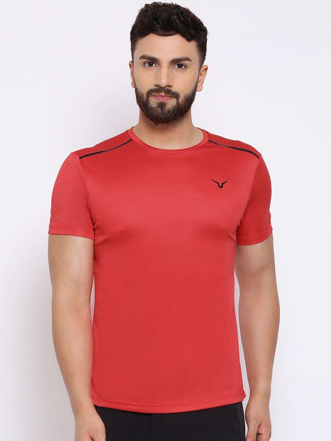 invincible men red solid round neck t-shirt