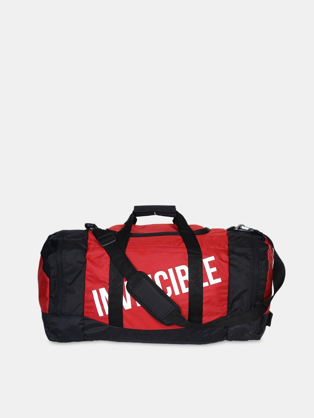 invincible red & black printed large duffle bag 54 l
