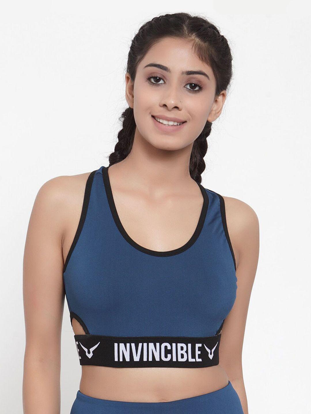 invincible women blue solid non-wired removable padding sports bra te9207xp2tlm