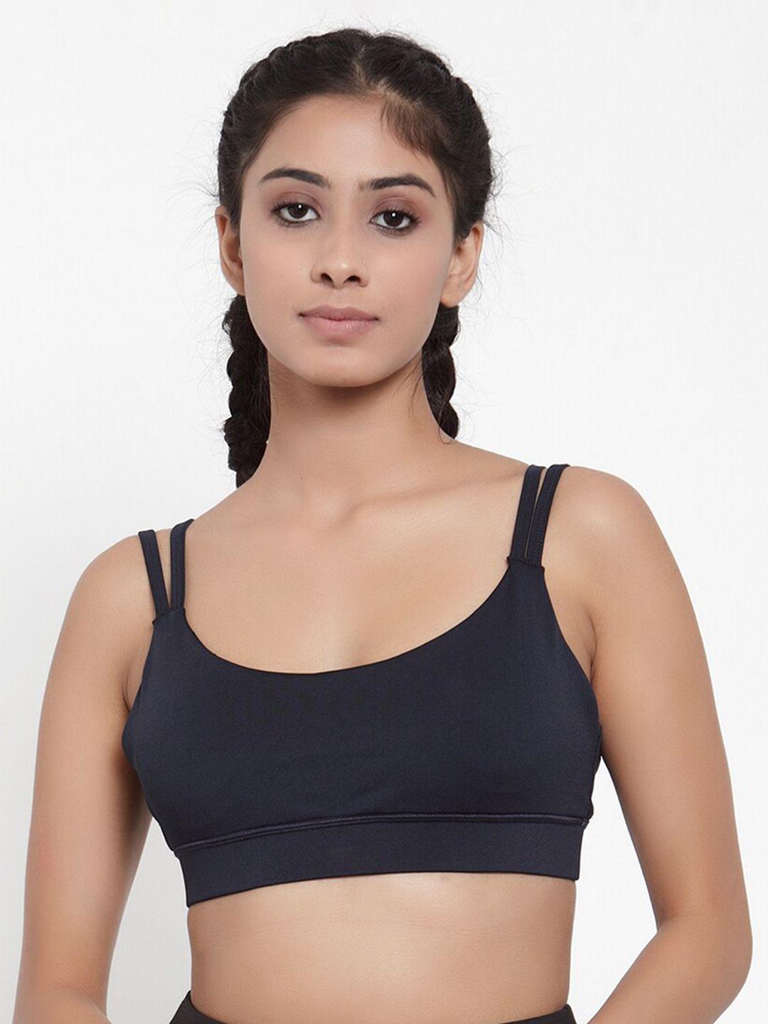 invincible women navy blue solid double strap dare sports bra