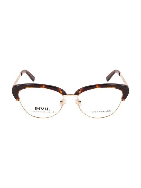 invu b3803b brown half rim cat eye frame