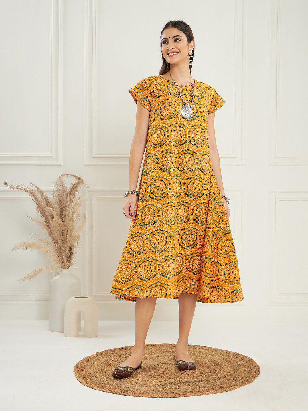 inweave ethnic motifs printed a-line midi dress