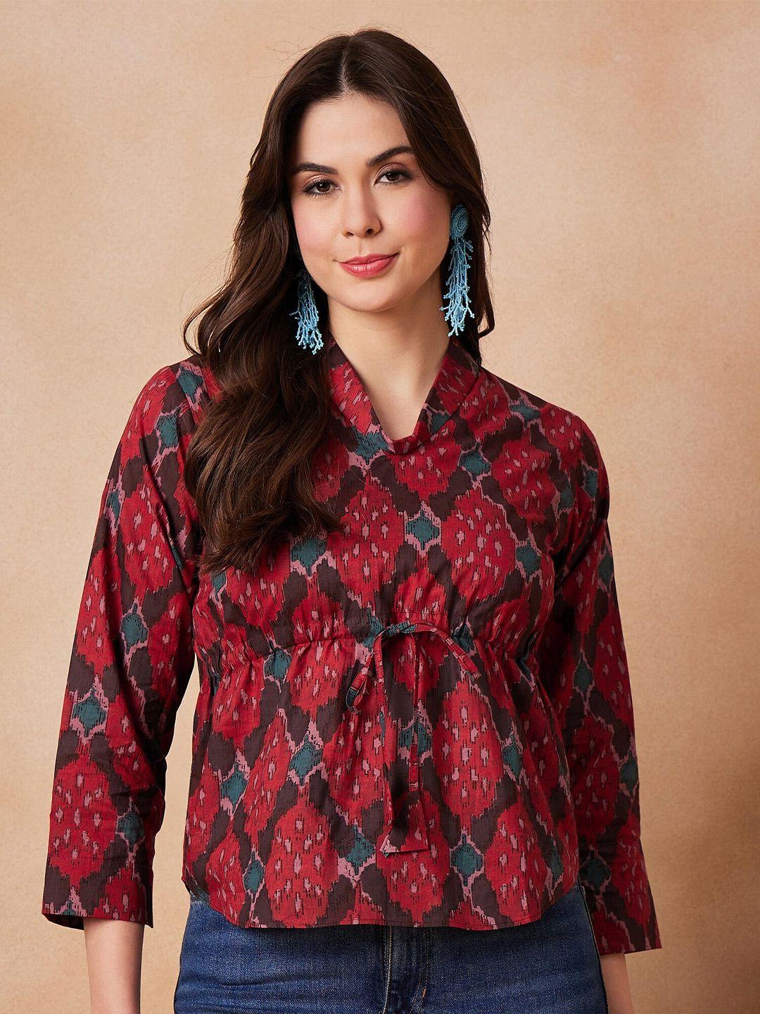 inweave floral print tie-up neck cotton empire top
