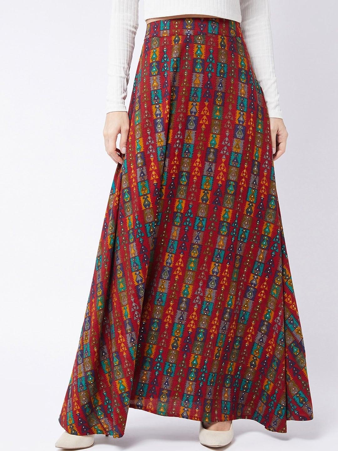 inweave geometric printed flared maxi skirt