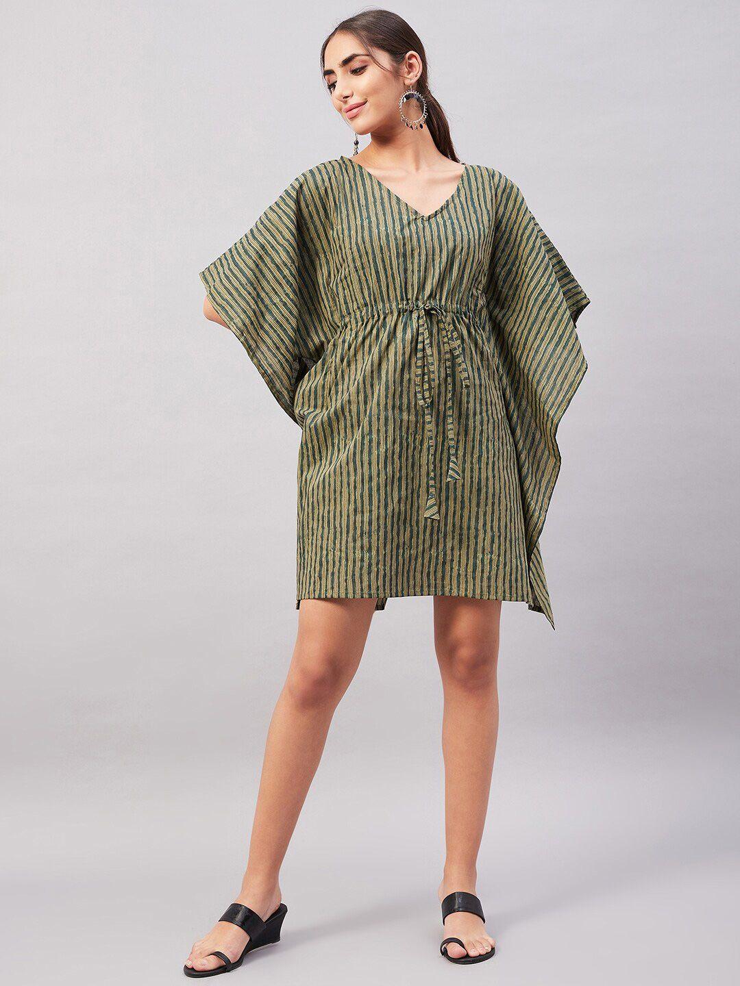 inweave v-neck striped cotton kaftan dress