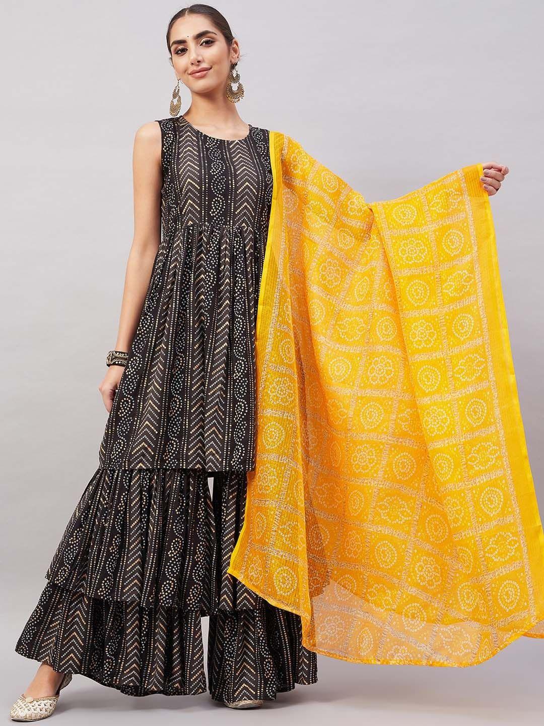 inweave women bandhani printed kurta & sharara & with dupatta