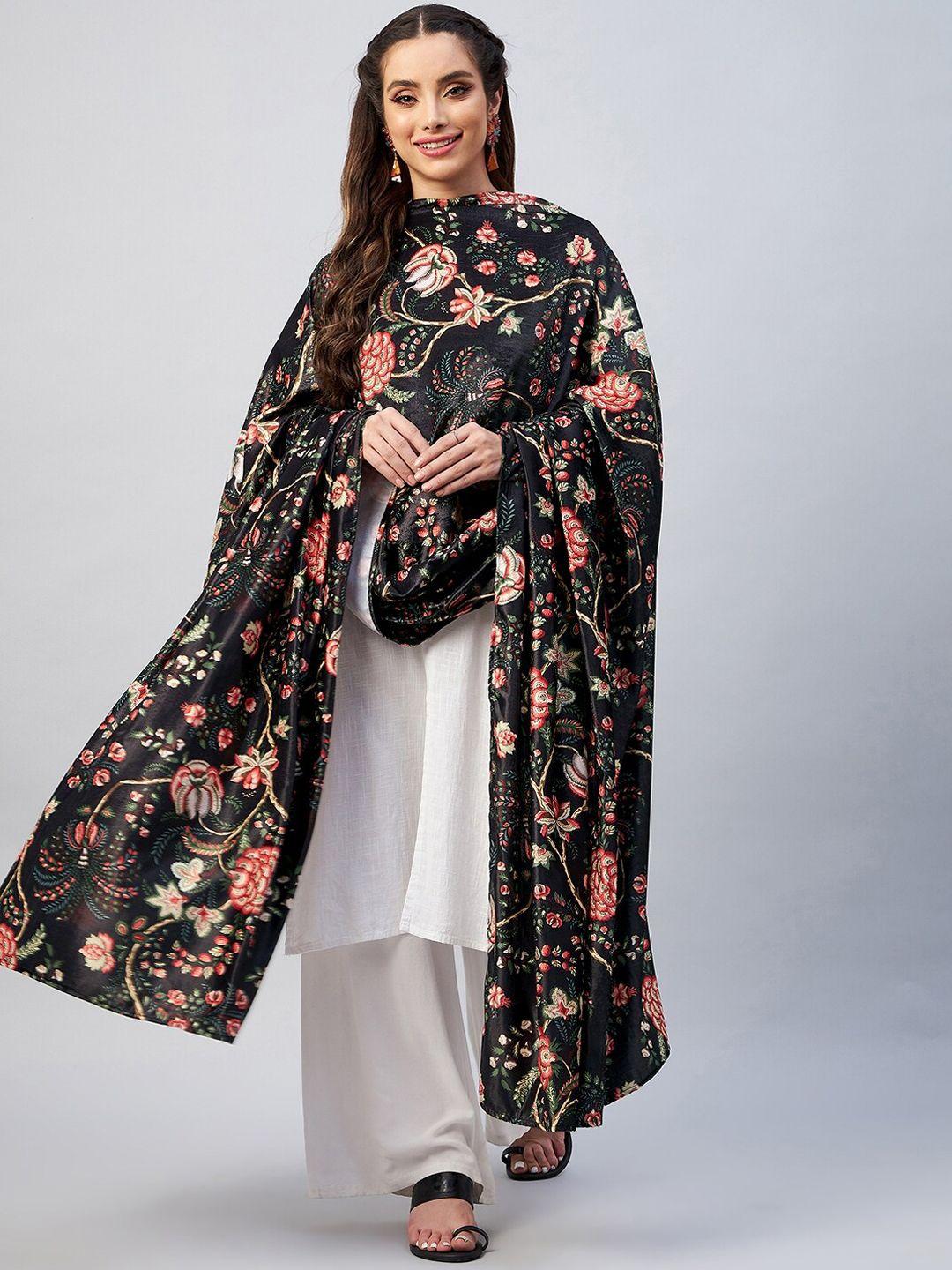 inweave women black printed velvet shawl
