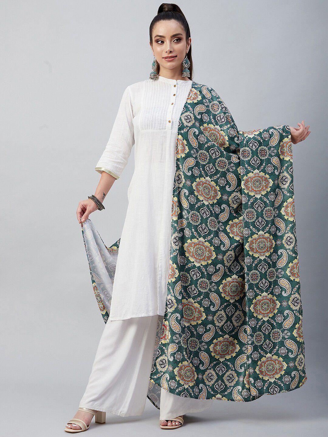 inweave women green & beige printed velvet shawl