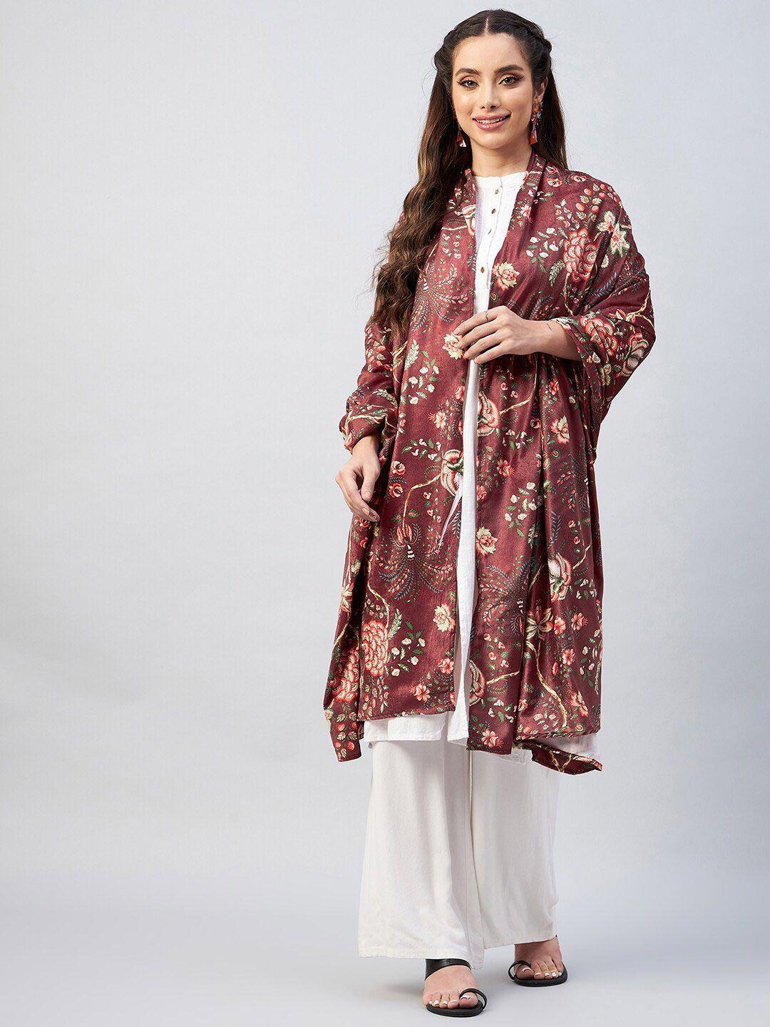 inweave women maroon printed velvet shawl