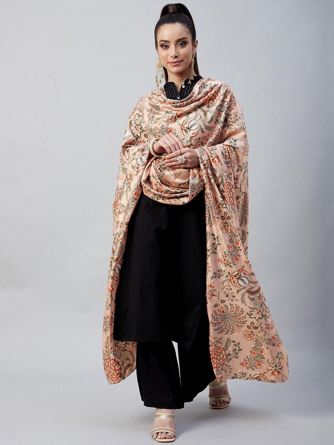 inweave women peach printed velvet shawl