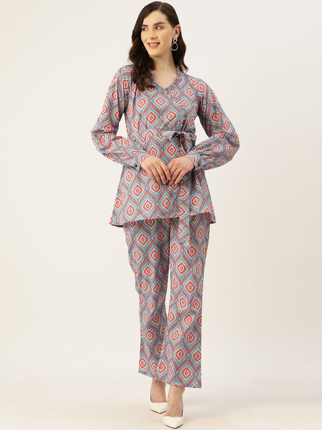inweave women printed belted tunic with trousers