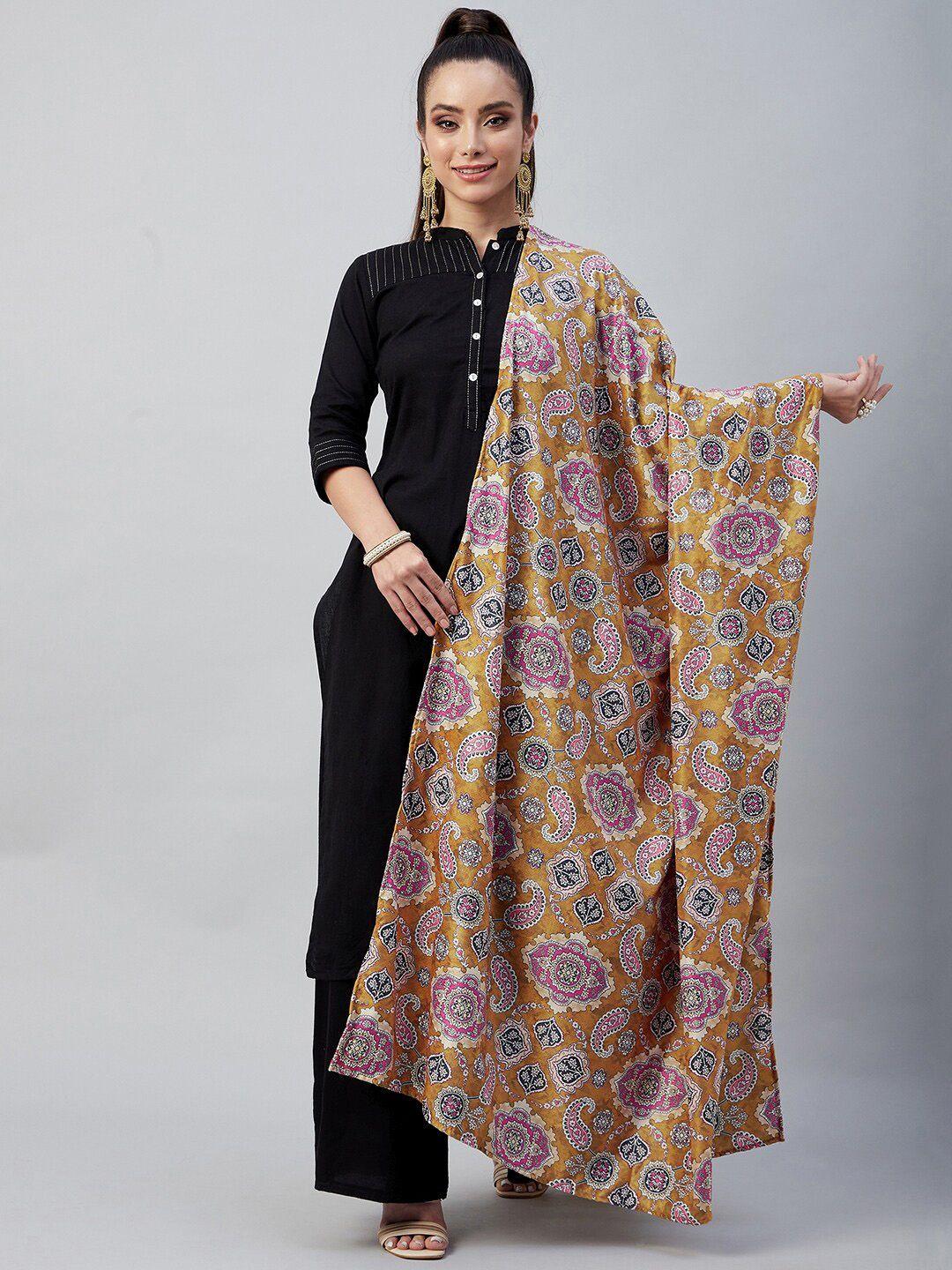 inweave women yellow & pink printed velvet shawl