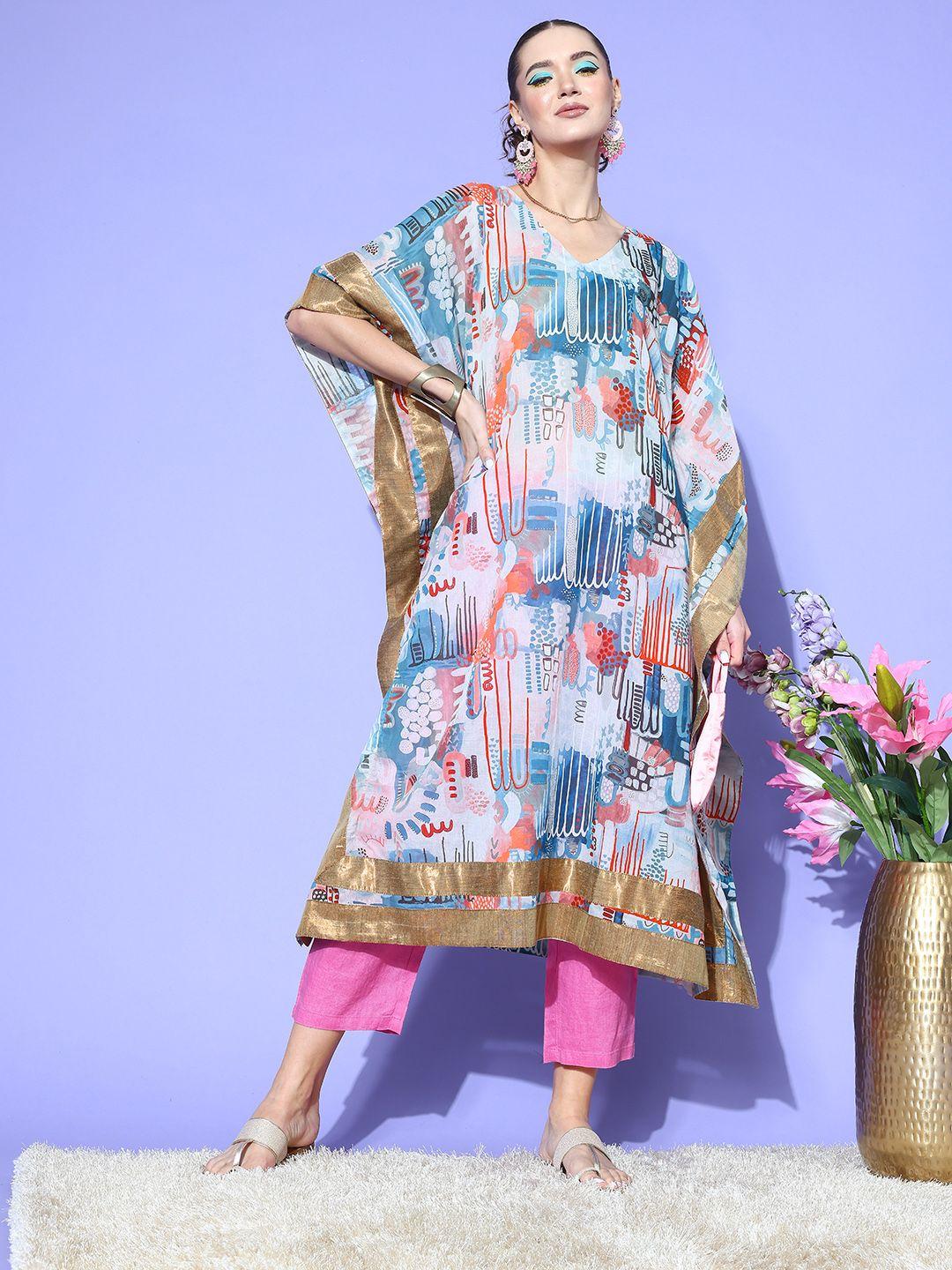 inweave abstract printed flared sleeves kaftan kurta