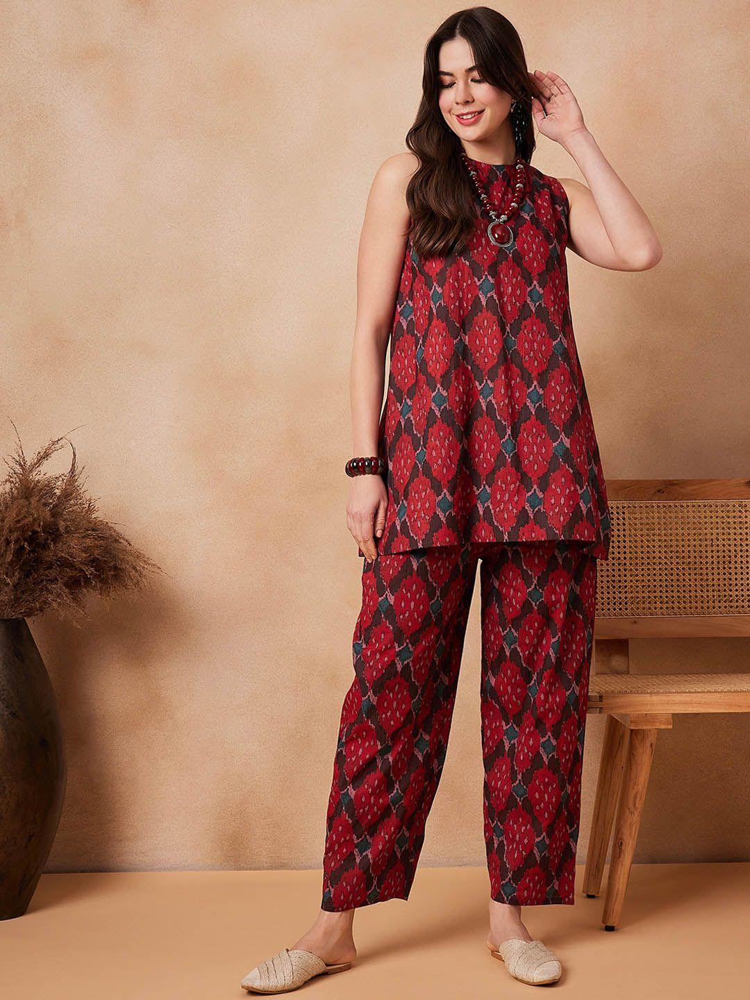 inweave abstract printed pure cotton tunic with trouser co-ords