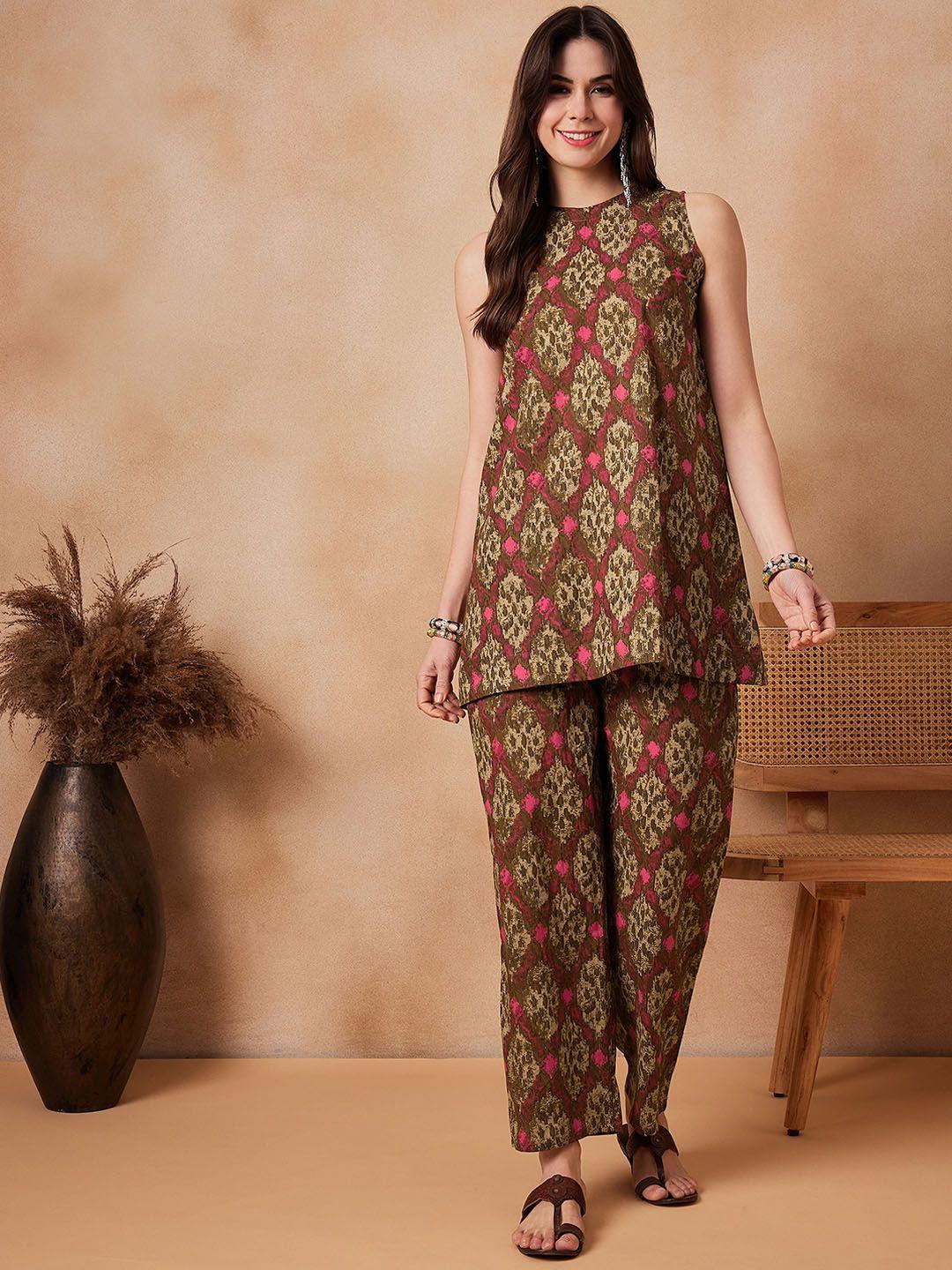 inweave abstract printed pure cotton tunic with trouser co-ords