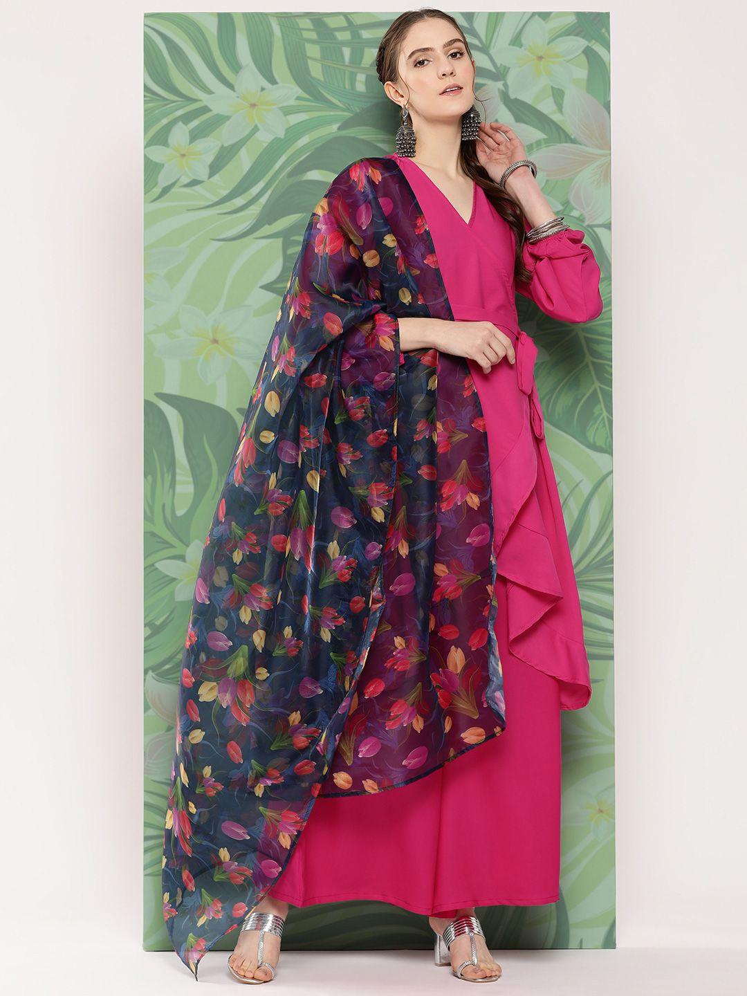 inweave angrakha kurta with palazzos & with dupatta