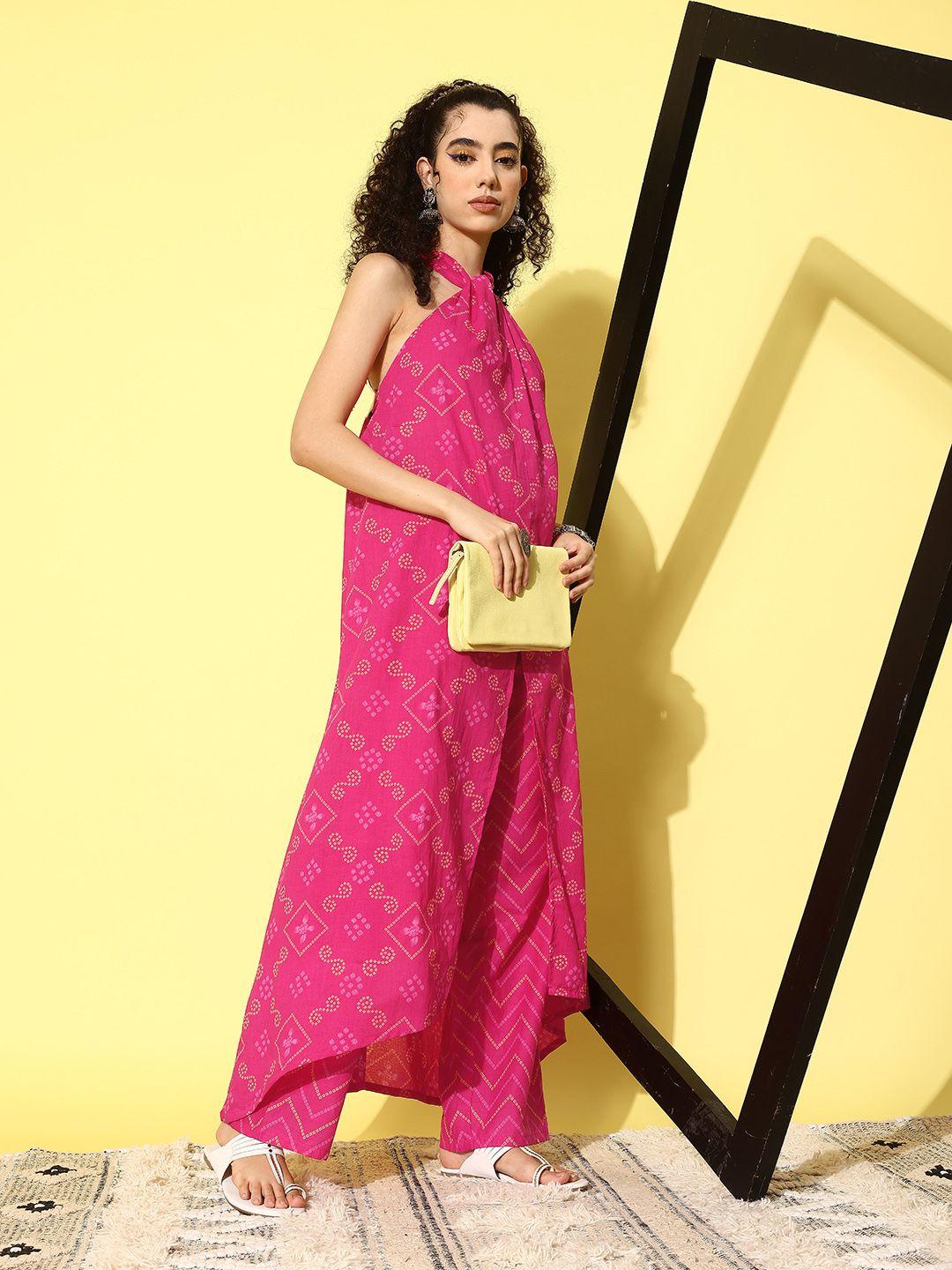 inweave bandhani printed sweetheart neck kurti with sharara