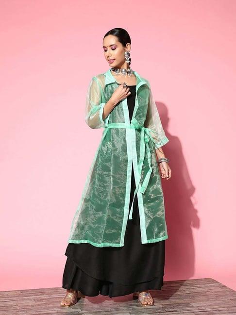 inweave black & green kurta & palazzo set with cape