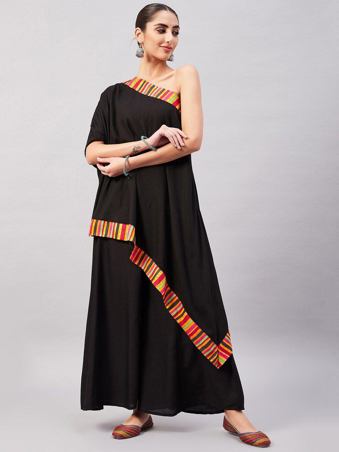 inweave black & yellow one shoulder a-line kurta with palazzos