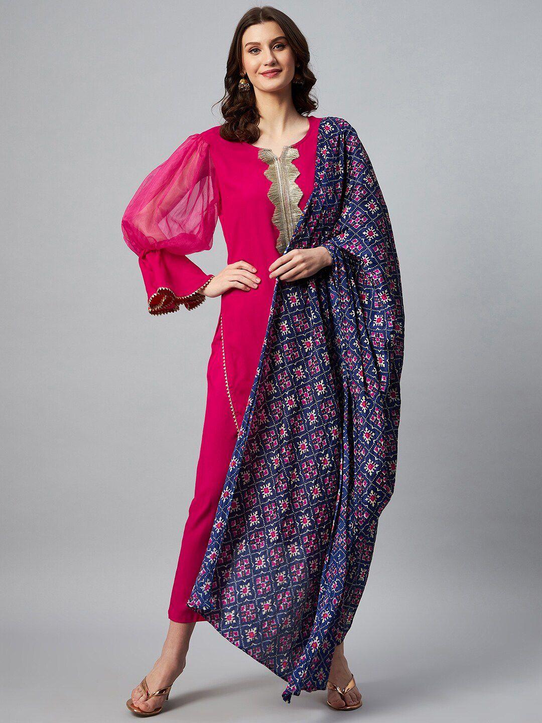 inweave blue & magenta ethnic motifs printed dupatta